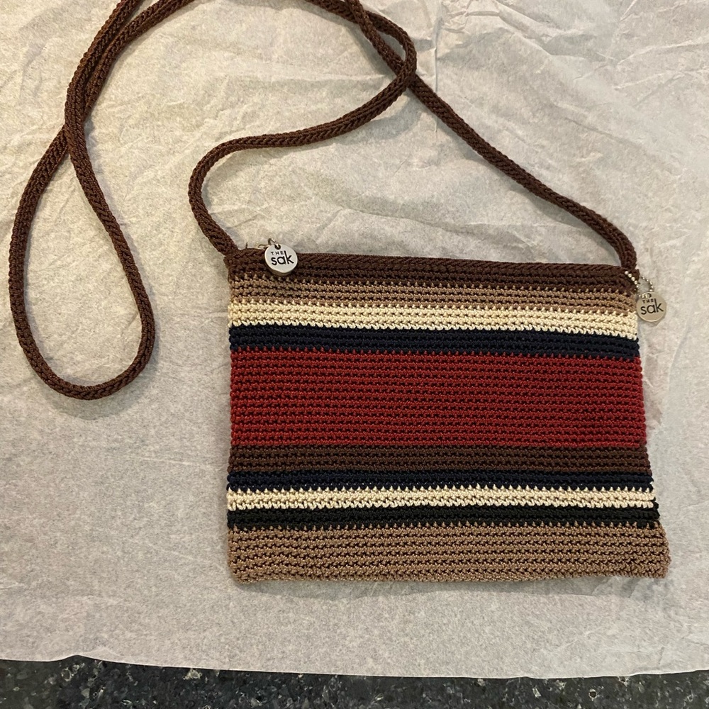 The Sak Crochet Wristlet in Brown, Cream, Navy & Red - Picture 4 of 6